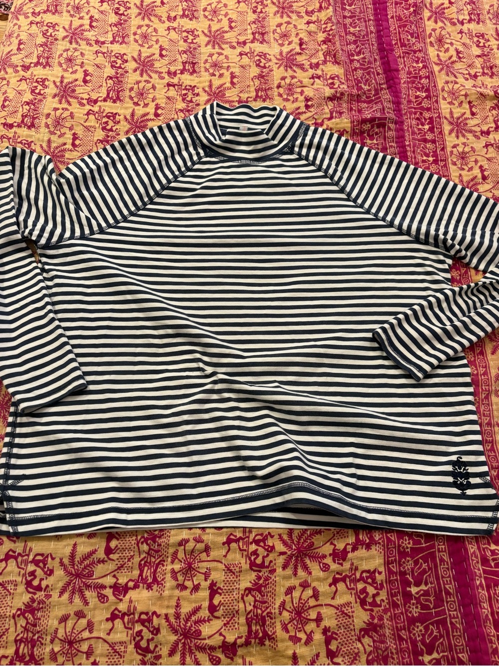 Free People Intimately Navy and White Striped Long Sleeve Top with Mock Neck